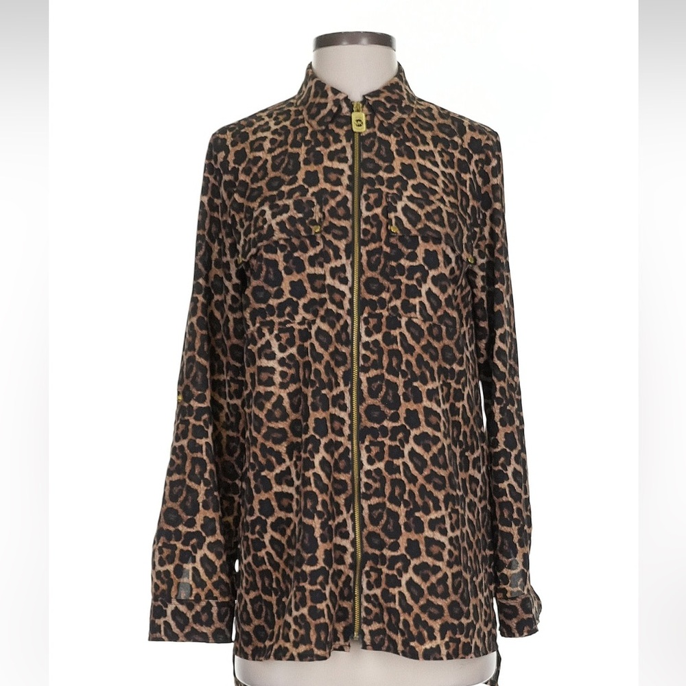 Michael Kors Leopard Print Zip-Front Jacket in Brown and Black